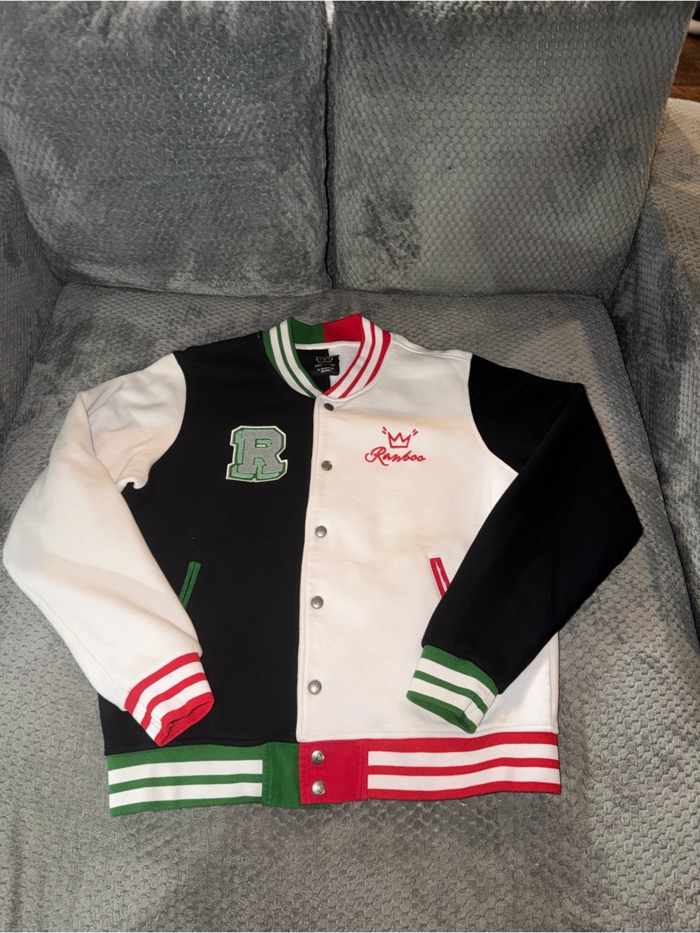 Rambll Colorblock Varsity letterman Jacket - Black, White, Red & Green